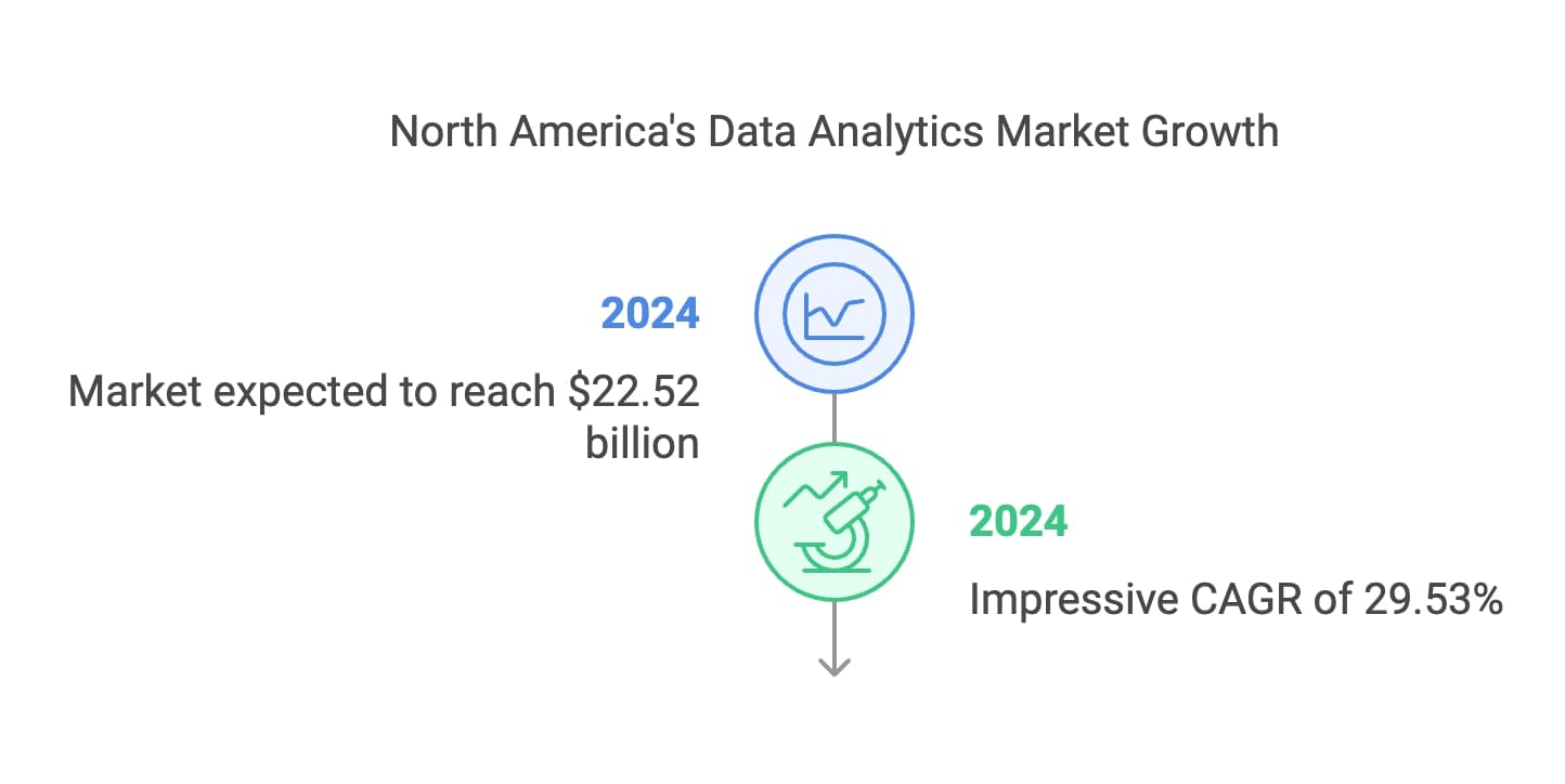 Graph illustrating the growth trends in the North American data analytics market over recent years.