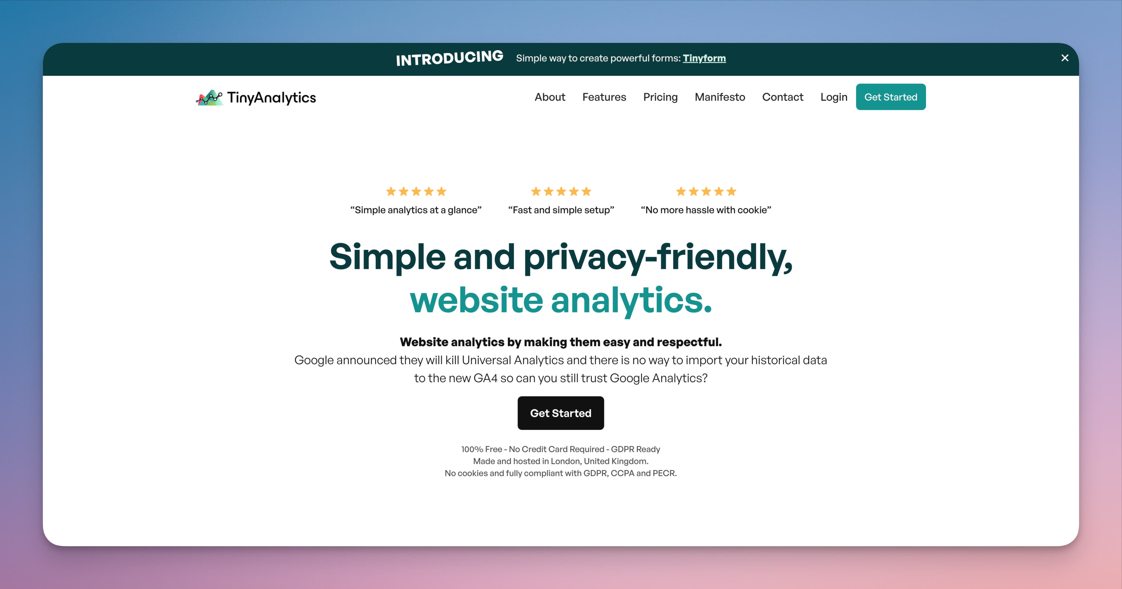 TinyAnalytics website homepage