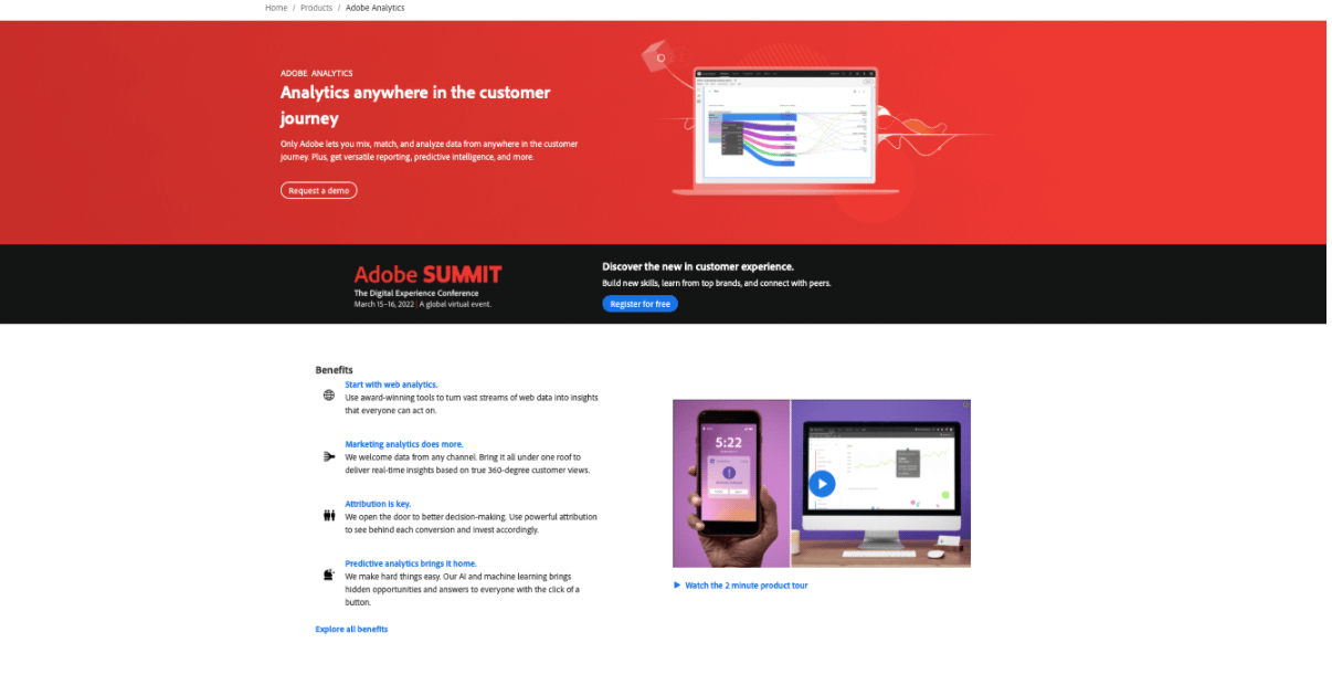 Adobe Analytics enterprise workspace with charts and segments