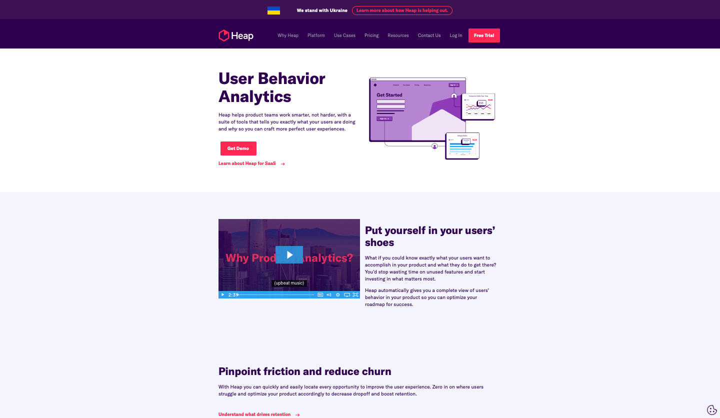 Heap product analytics dashboard showing journeys and captured behavior