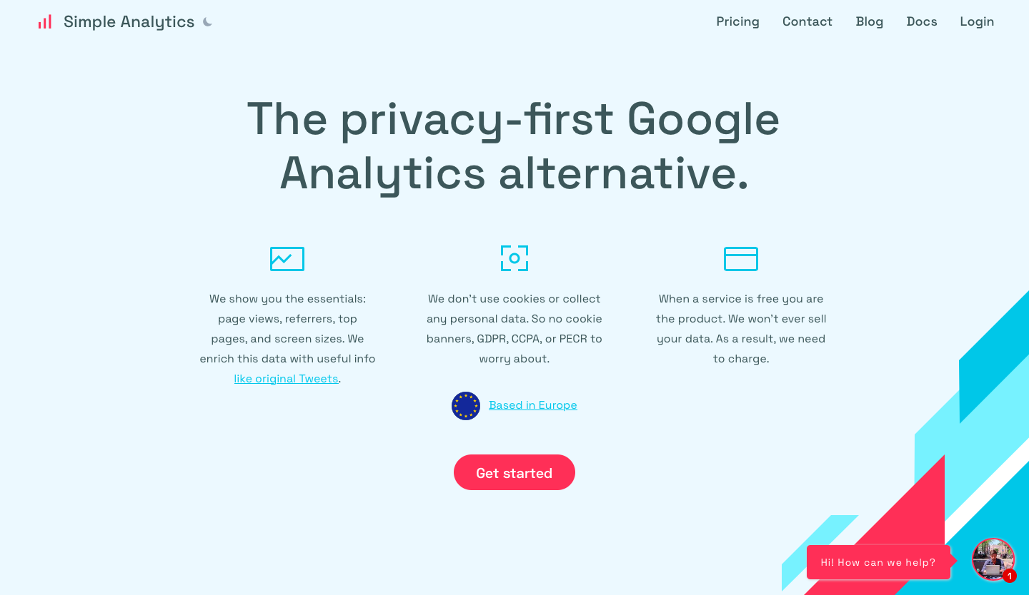 Simple Analytics dashboard showing visitors, pageviews, and traffic sources